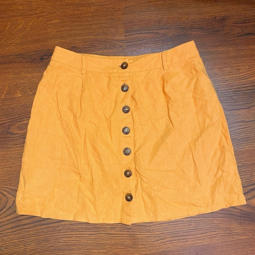 🌷 Forever 21 🌷 Linen Blend Sunset Yellow Button Up Skirt